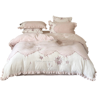 冬季加厚法式复古玫瑰花牛奶绒四件套保暖珊瑚绒雕花被单高端床品