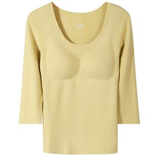 加绒七分袖打底衫女带胸垫保暖内衣上衣无痕内搭发热中袖秋衣冬季