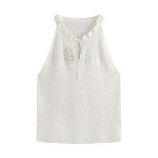 固执夏季新款新中式挂脖立领无袖背心短款纯色针织毛衣女上装