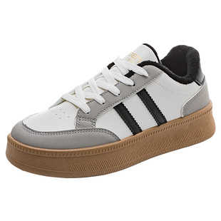 人本加绒爆款德训鞋女2025新款秋冬厚底女款休闲板鞋加厚二棉鞋子