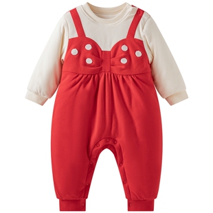 aqpa婴儿棉服连体衣哈衣夹棉保暖秋冬龙宝宝新年红满月周岁外出服