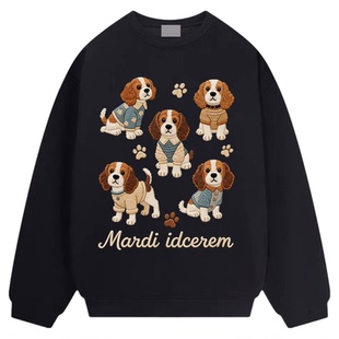 MARDI五只小狗圆领宽松卫衣女2026早春新款童趣风腊肠狗休闲上衣