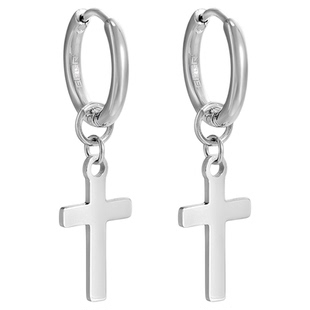 GRGR Corss Earrings镀白金十字架耳圈男嘻哈百搭光面银色耳环女