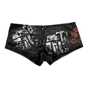 【AGD】RubyDoll视觉系费尔岛低腰PU皮短裤女做旧喷漆性感辣妹