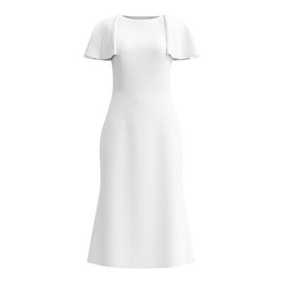 BRAND BY MEI英伦优雅斗篷式袖子显瘦修身珍珠白鱼尾摆连衣裙