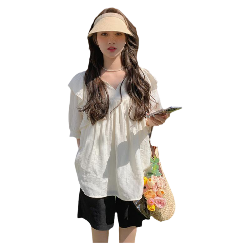 孕妇甜美减龄娃娃衫托腹短裤套装