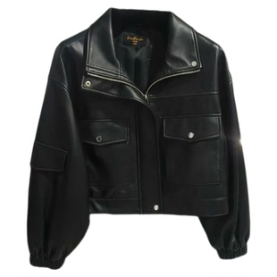 儿童真皮皮衣女童绵羊皮外套短款百搭皮衣ins宽松落肩设计感夹克