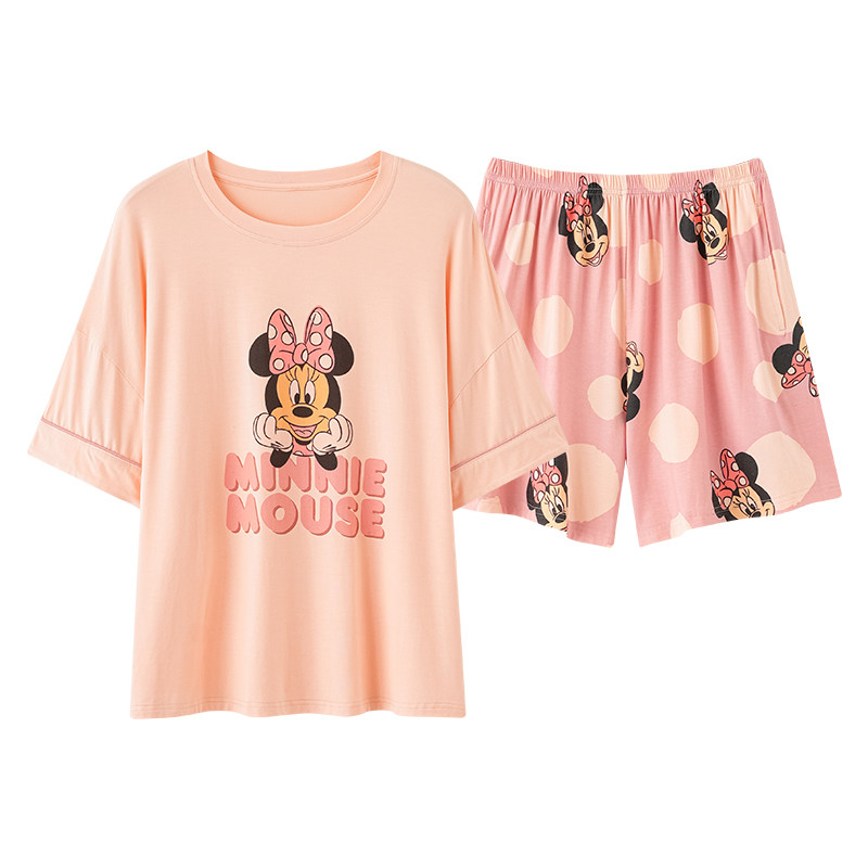Disney/迪士尼套头情侣睡衣女带胸垫凉感冰丝舒适家居服套装0074