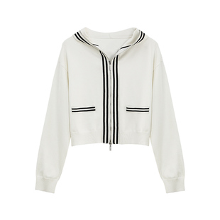 【商场同款】X--MOOM秋季新款显瘦双拉链连帽针织长袖开衫外套女