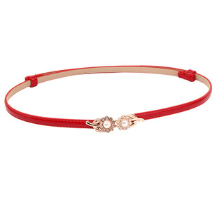 可调节腰带裙带配饰黑白红皮带腰链珍珠花朵装饰连衣裙细腰带潮流