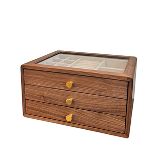 黑胡桃木首饰收纳盒黄金项链珠宝实木抽屉柜木质首饰盒多层收纳柜