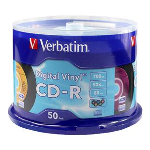 verbatim威宝AZO水蓝盘CD-R空白刻录光盘五彩黑胶面专业音乐刻录光碟片无损车载音乐MP3专用700MB 80min50P装