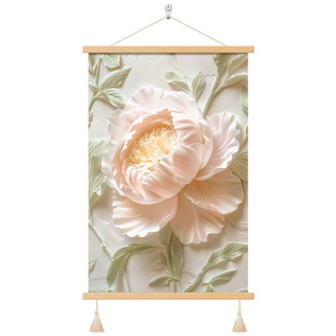 奶油风客厅装饰画新款牡丹沙发背景墙挂画肌理高级感入户玄关壁画