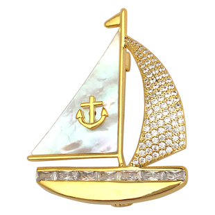 D.M.D/迪曼达母贝帆船高档男士胸针时尚百搭胸花别针领口西装配饰