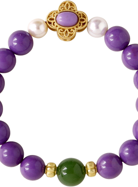 软语紫云母碧玉古法鎏金雕花手链