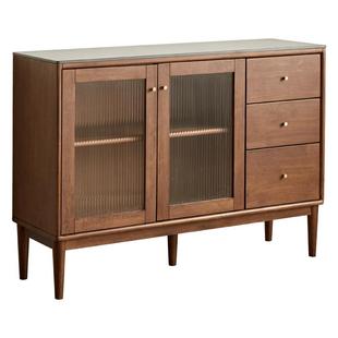 源氏木语加兰岩板餐边柜靠墙储物柜胡桃色实木茶水柜家用微波炉柜