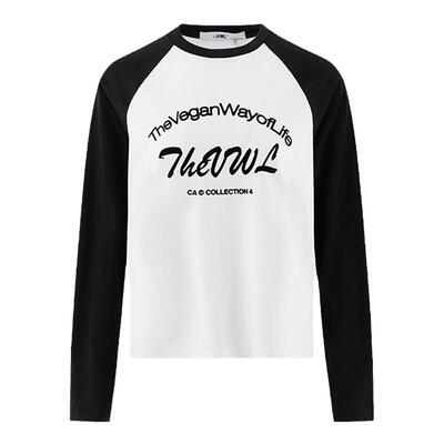 VWL撞色印花复古薄款长袖上衣