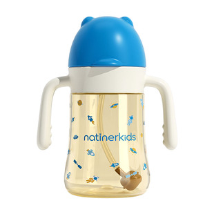 奈挺尔翻盖奶瓶防摔宽口径防胀气1-2-3岁6个月婴儿宝宝喝水学饮杯