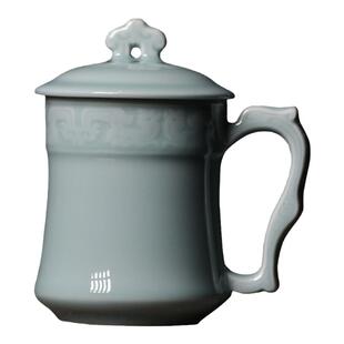 青瓷茶杯水杯家用茶具带盖越窑古越杯个性可定制logo办公杯随手礼