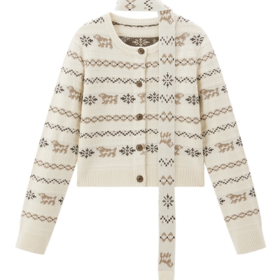 【商场同款】乐町费尔岛条纹针织开衫新款围巾毛衣C2EDF4353