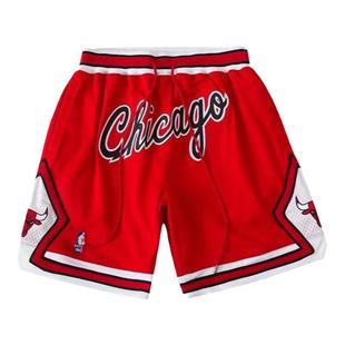 芝加哥公牛队球裤复古刺绣休闲裤速干五分裤Bulls美式篮球短裤男