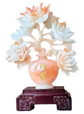 平安富贵荷花摆件手工雕刻