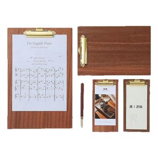 实木菜单夹板餐厅酒水点菜夹板子收银账单日式餐单夹展示架A4垫板