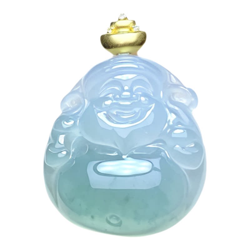 翠贵人18K冰种飘花财神如意吊坠