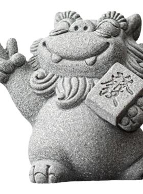 青砂石狮子摆件禅意鱼缸造景摆设