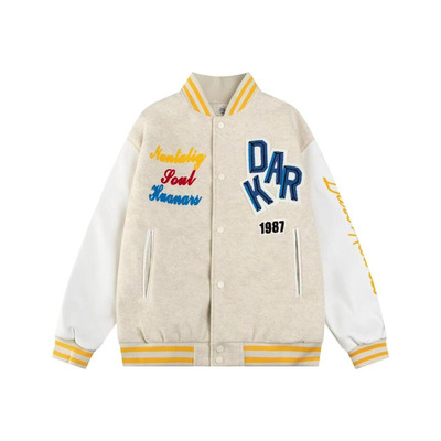 国潮美式字母植绒毛巾刺绣棒球服