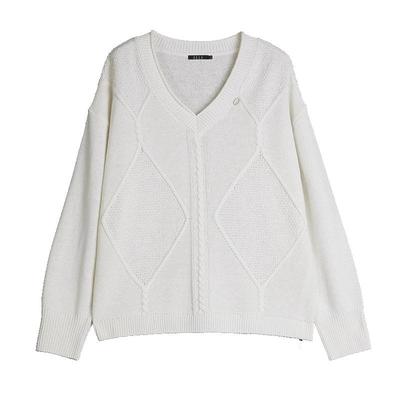 ELLE白色绵羊毛宽松休闲针织衫