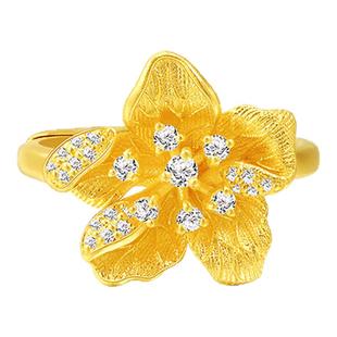 老庙黄金足金钻石花朵戒指繁花系列古法浪漫璀璨精致优雅时尚气质