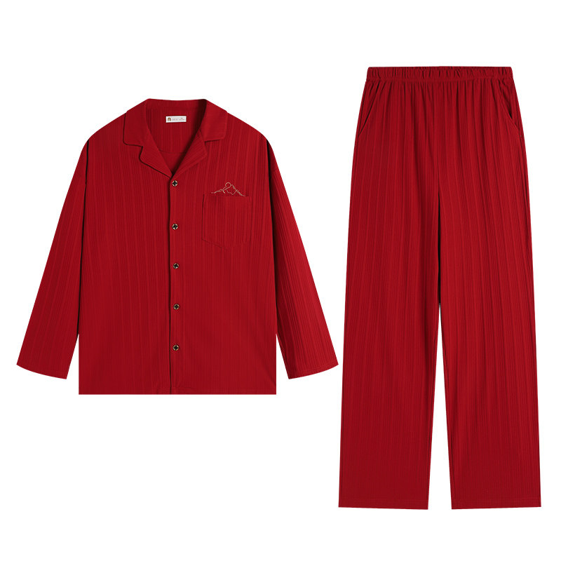 春秋季纯棉情侣婚庆款家居服套装
