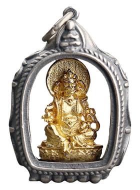藏传黄财神银镀金项链吊坠