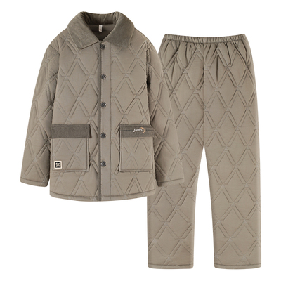 睡衣男士冬三层加厚加绒梭织纯棉