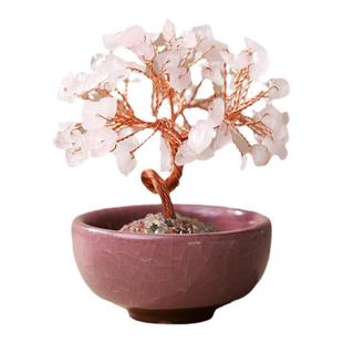 天然黄水晶碎石发财树玛瑙滚石底座聚宝盆家居客厅办公室招财摆件