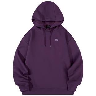 安踏加绒保暖连帽红色卫衣男冬季青少年宽松跑步休闲运动套头长袖