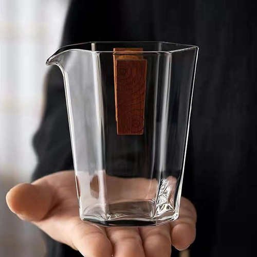 北大史玻璃木片分茶器公道杯家用高端六角公杯高亮功夫茶具倒茶杯