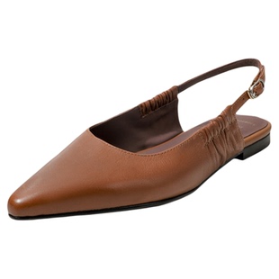 复古街头 Literary头层真皮尖头包头凉鞋女平底后空牛皮单鞋女鞋