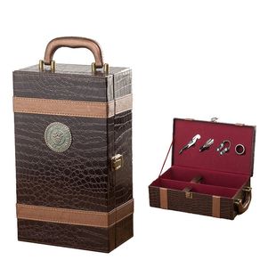 高档红酒包装礼盒双支葡萄酒盒子定制木盒包装红酒皮盒手提红酒箱