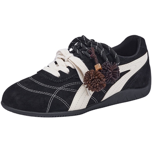 热风复古赛车鞋女鞋2025年冬季新款薄底运动休闲鞋新年红色德训鞋