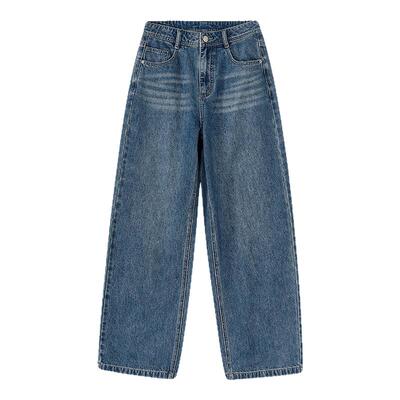 【理想裤】笛莎26春夏新款青少年初高中浅色直筒宽松阔腿牛仔裤女