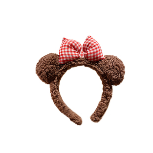 可爱小熊耳朵发箍蝴蝶结毛绒秋冬头箍洗脸化妆压发头饰卡通束发卡