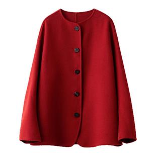 梭家｜喜乐时光｜中国红定制双面羊绒大衣秋冬女单排扣高端外套