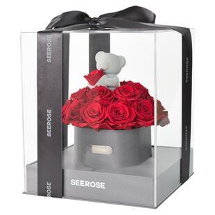 SEEROSE抱抱桶兔永生花19朵保鲜玫瑰高级生日214礼物送女生朋友