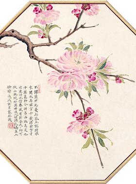 八角形新中式风工笔花鸟装饰画