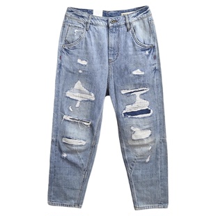 巨实惠！妈咪裤ABLE JEANS女牛仔裤显瘦藏肉休闲破洞补丁女九分裤
