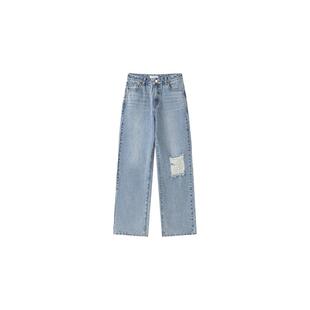 VIKTORIACHAN牛仔系列 破洞直筒水洗牛仔长裤