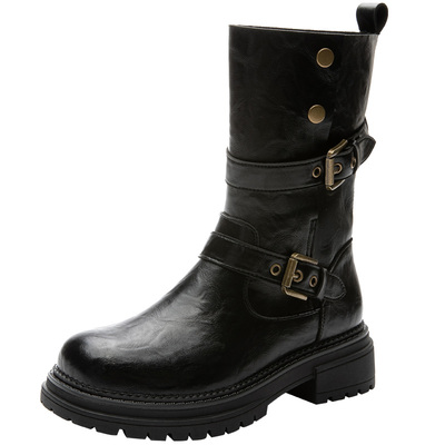 大东女靴中筒靴厚底切尔西靴圆头