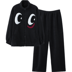 思莉太太情侣冬季睡衣女加厚羊羔绒可外穿拉链男士出门冬天家居服